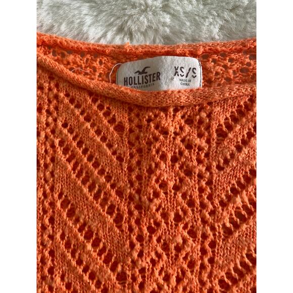 Hollister Knit Top Orange Open Stitch Short Sleeve Casual Everyday Summer - Picture 6 of 8